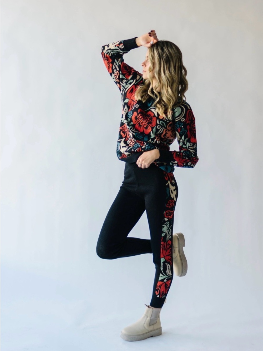 Black Floral Sweater Set